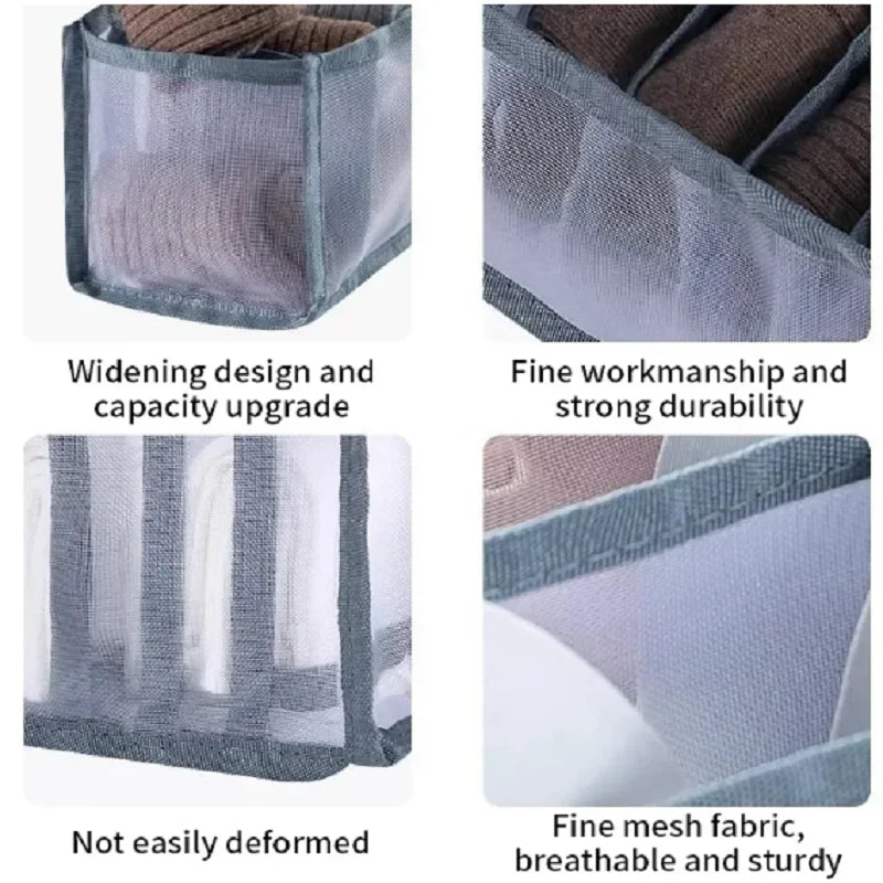 11-Compartment Collapsible Underwear Storage Box – Nylon Bra Organizer with Breathable Mesh for Home & Dormitory