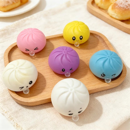 Kawaii Steamed Bun Squishy Set - Soft Bubble-Blowing Stress Relief Squeeze Toy with Steamer Case