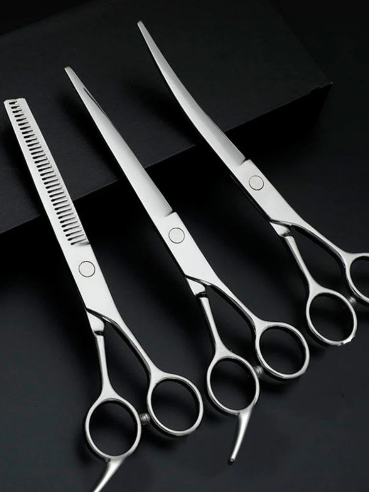 Pet Grooming Scissors Set – Professional Dog Hair Trimming Tools, Bent & Straight Scissors, Teddy Haircut Clippers