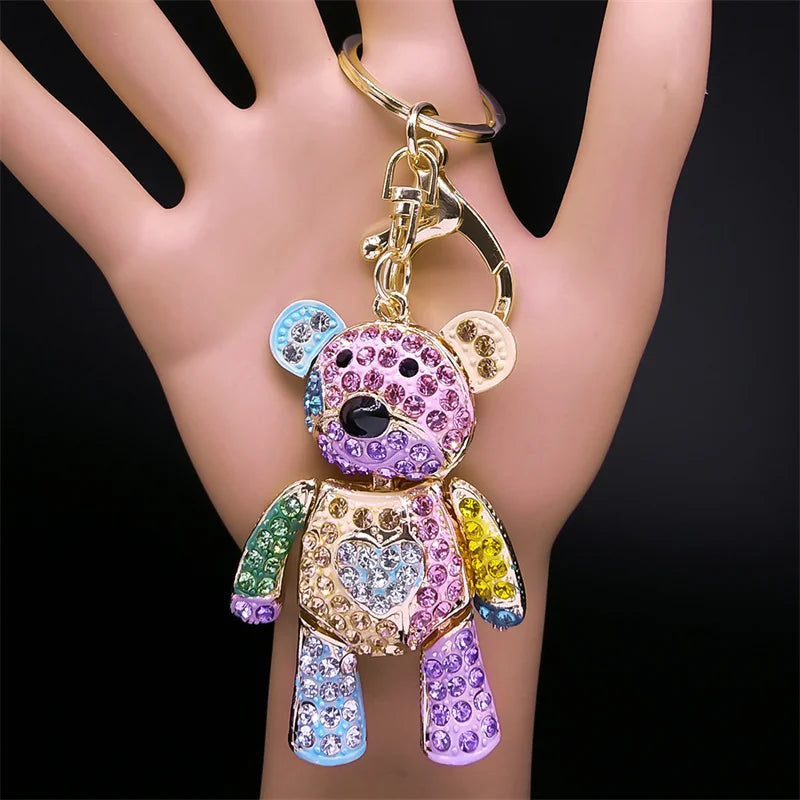 Colorful Crystal Bear Keychain - Rhinestone Alloy Bag Charm, Fashion Key Ring & Jewelry Accessory