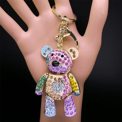Colorful Crystal Bear Keychain - Rhinestone Alloy Bag Charm, Fashion Key Ring & Jewelry Accessory
