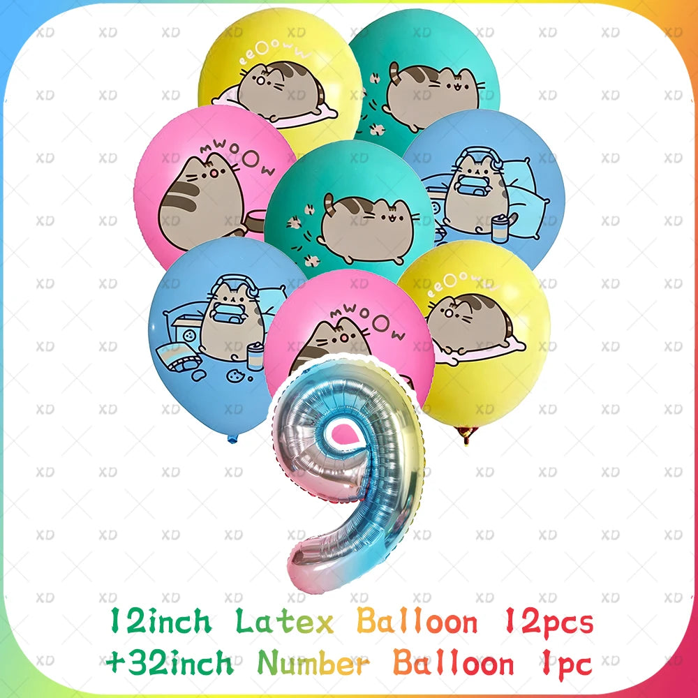 Cute Cat Birthday Party Decorations - Kawaii Balloon Set, Cake Toppers, Bunting Banner, and Party Backdrop Supplies