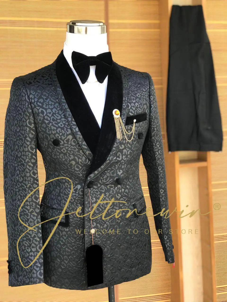 High-Quality Men’s 2-Piece Suit — Luxury Wedding & Formal Jacquard Jacket and Pants Set