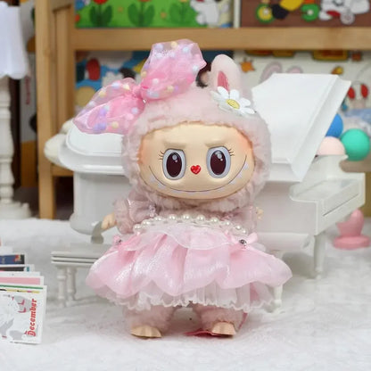 17cm Mini Plush Doll Outfit — K-Pop EXO Labubu Idol Accessories with Flower Shirt, Leather Jacket & Skirt for Gift