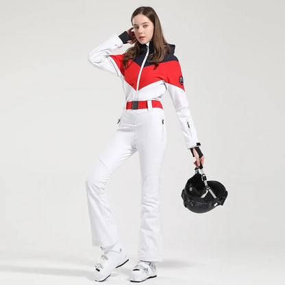 Gsou Women’s Winter Snow Jumpsuit – One-Piece Ski Suit, Thermal Waterproof & Windproof Outdoor Sportswear for Snowboarding