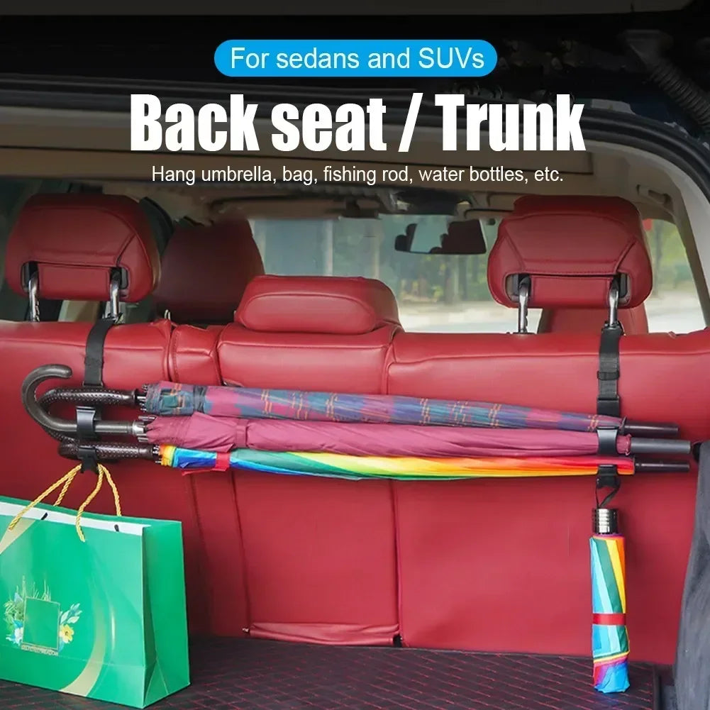 2PCS Car Back Seat Hooks — Multi-Function Headrest Hangers for Umbrella, Bags & Auto Interior Storage
