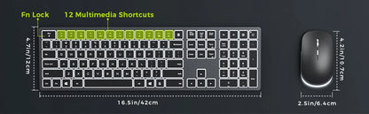 Backlit Wireless Keyboard and Mouse Combo – 2.4G USB Rechargeable Silent Full-Size Slim Set