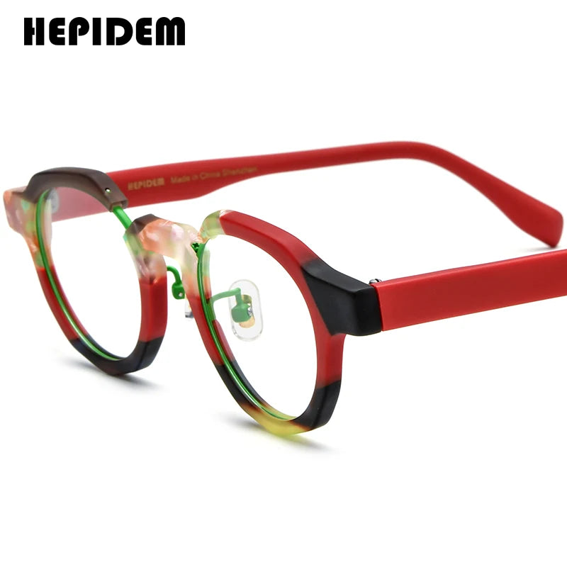 FONEX HEPIDEM Acetate Eyeglass Frames - Retro Round Vintage Eyewear for Men & Women