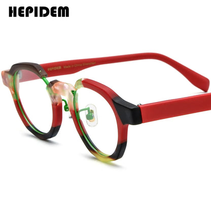 FONEX HEPIDEM Acetate Eyeglass Frames - Retro Round Vintage Eyewear for Men & Women