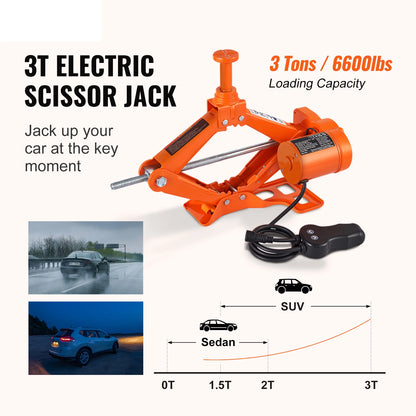 SucceBuy 3T Electric Car Jack – Portable 12V Scissor Jack with Electric Impact Wrench for SUV & Truck Tire Changes