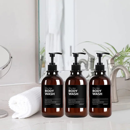 3 Pack 500ml Soap Dispenser Bottles with Labels – Kitchen & Bathroom Shampoo, Conditioner, Liquid Soap Containers
