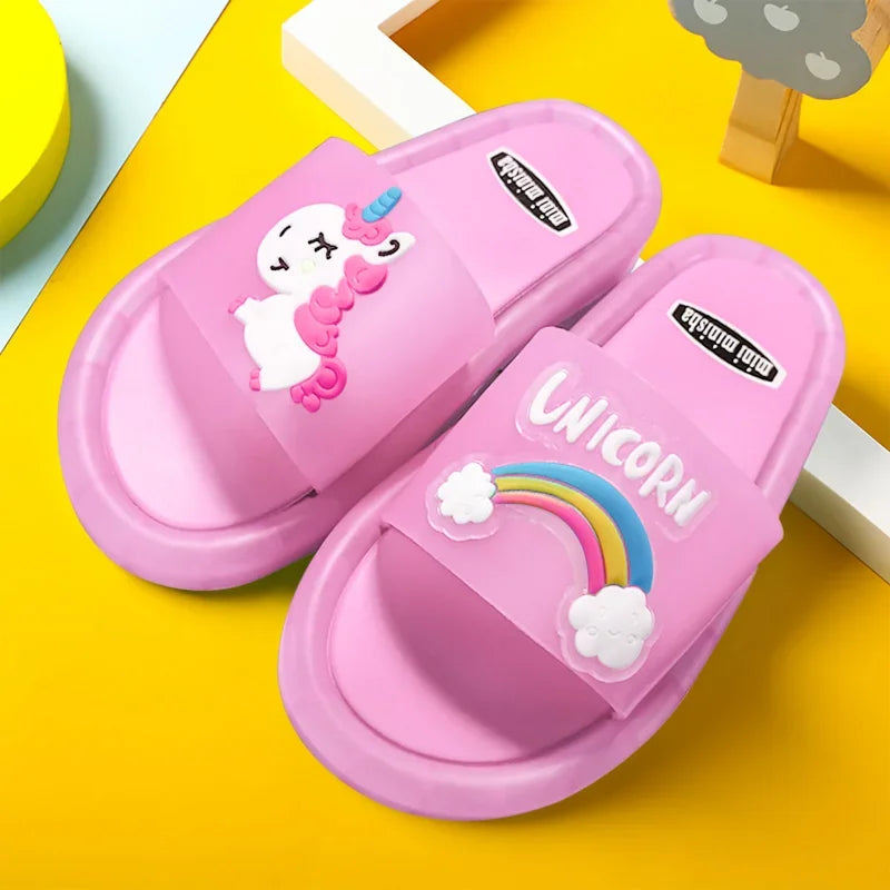 Children’s Cartoon Unicorn Slippers – Light-Up Cute Animal Print Shoes for Boys & Girls, Toddler Bathroom Slippers