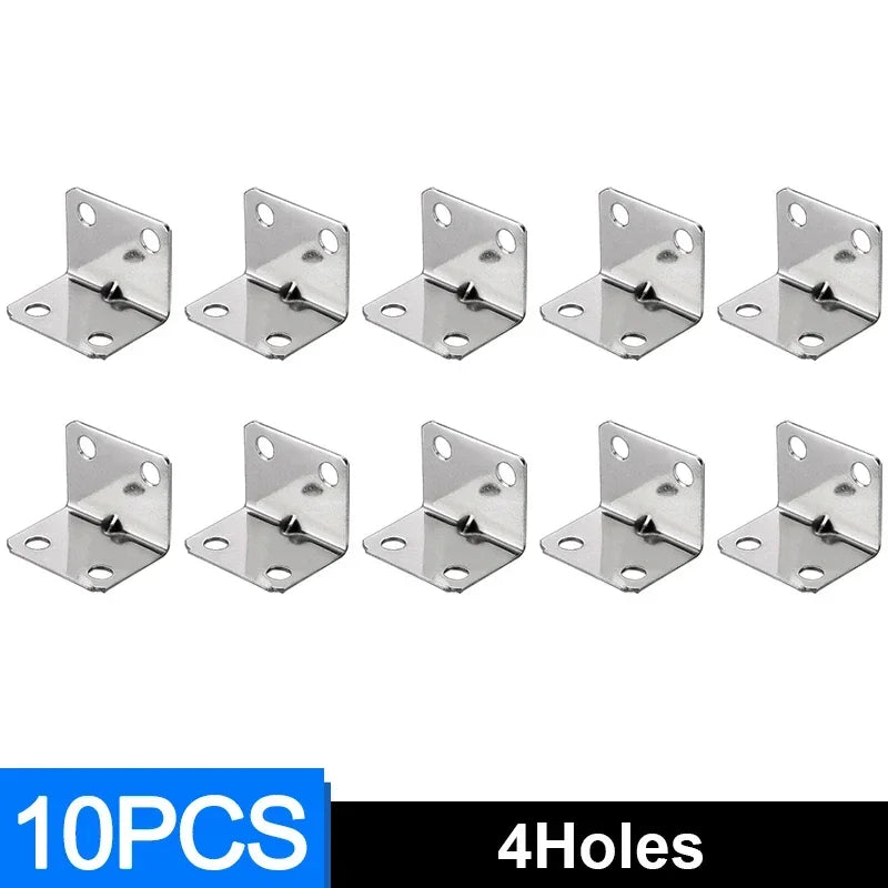 50/10PCS Universal Stainless Steel Corner Bracket | 90 Degree Right Angle Fixed Bracket for Wood Furniture, Bedframe, Cabinet Accessories