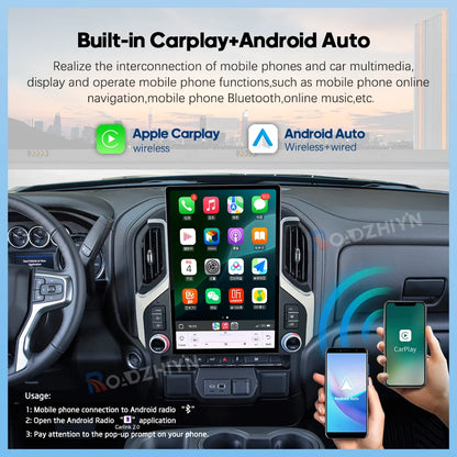 15.6" Car Multimedia Player - GPS Navigation, CarPlay, Android Auto, 4G & WiFi for Chevrolet Silverado & GMC Sierra 2019-2023