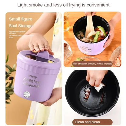 450W Mini Electric Cooking Pot – Multifunctional Rice Cooker, Hot Pot, Noodles, Porridge & Frying Pan