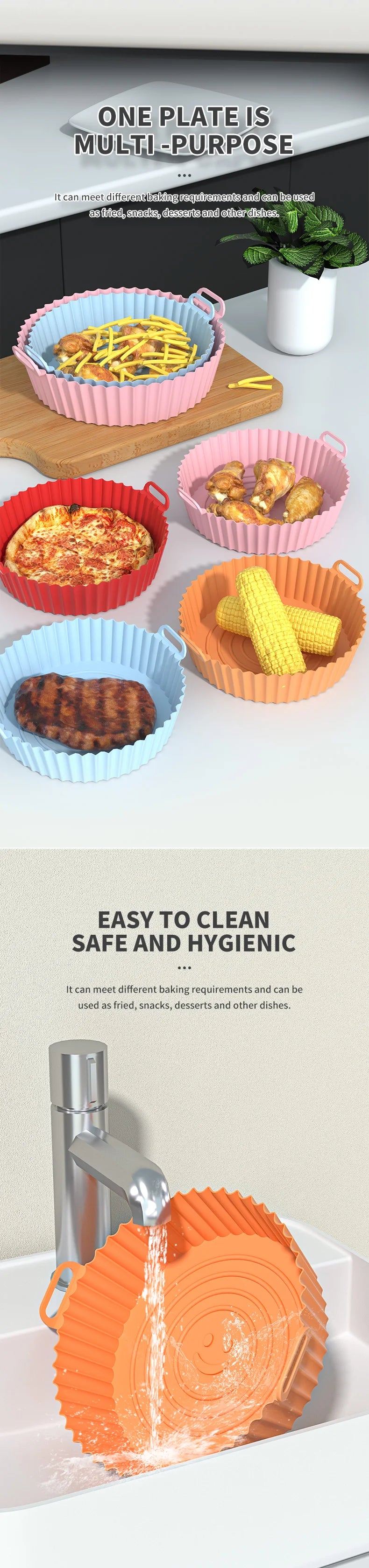 Reusable Silicone Air Fryer Basket & Baking Tray – Non-Stick Mold Liner for Oven, Pizza, Fried Chicken & More