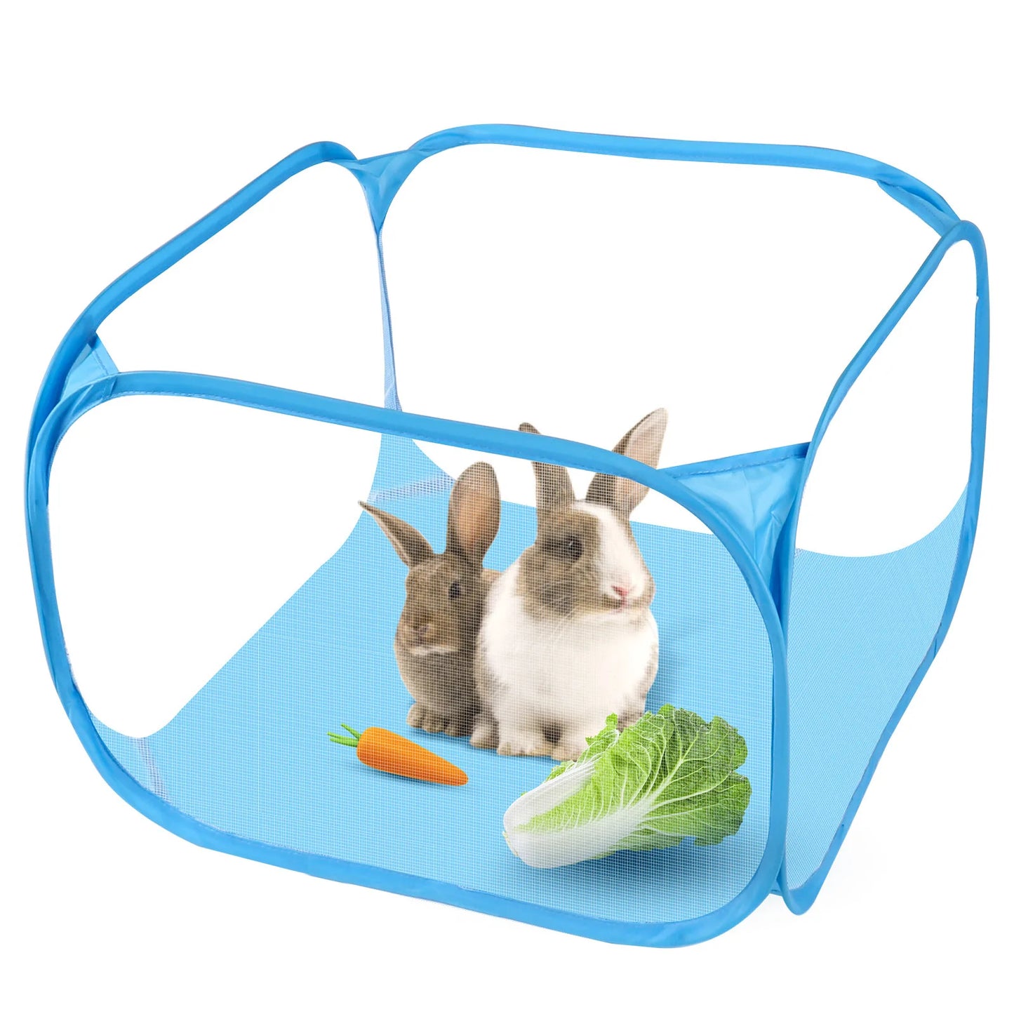 Portable Small Animal Playpen - Foldable Pet Cage with Transparent Mesh for Cats & Chickens