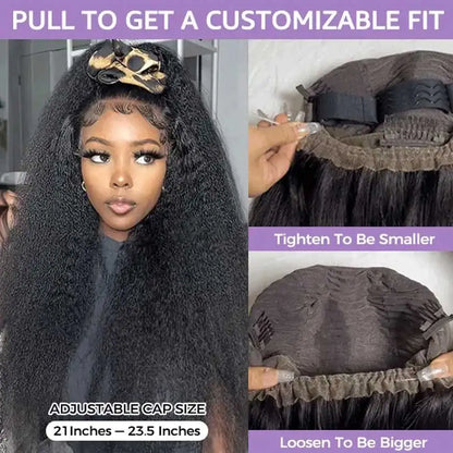 30 Inch 360 Lace Glueless Human Hair Wig - Invisible Strap Kinky Straight Full HD Lace Front Drawstring Wig