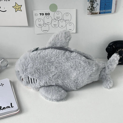 Large Capacity Plush Shark Pencil Case – Cute Ocean-Themed Pen Pouch, Portable Cosmetic & Storage Bag