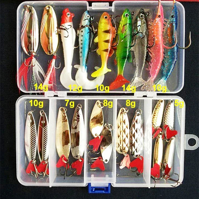 Fishing Lures Set for Freshwater & Saltwater – Hard Wobblers, Metal Jig Spoons & Soft Silicone Baits Fishing Tackle Kit