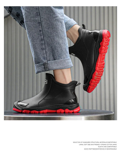 Men’s Waterproof Rain Shoes – Thickened Warm Rubber Short Boots for Work, Fishing & Kitchen Use