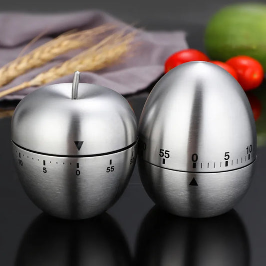 Stainless Steel Kitchen Timer - Cute Egg Shaped Mechanical Alarm Clock for Cooking - 60 Minutes Countdown