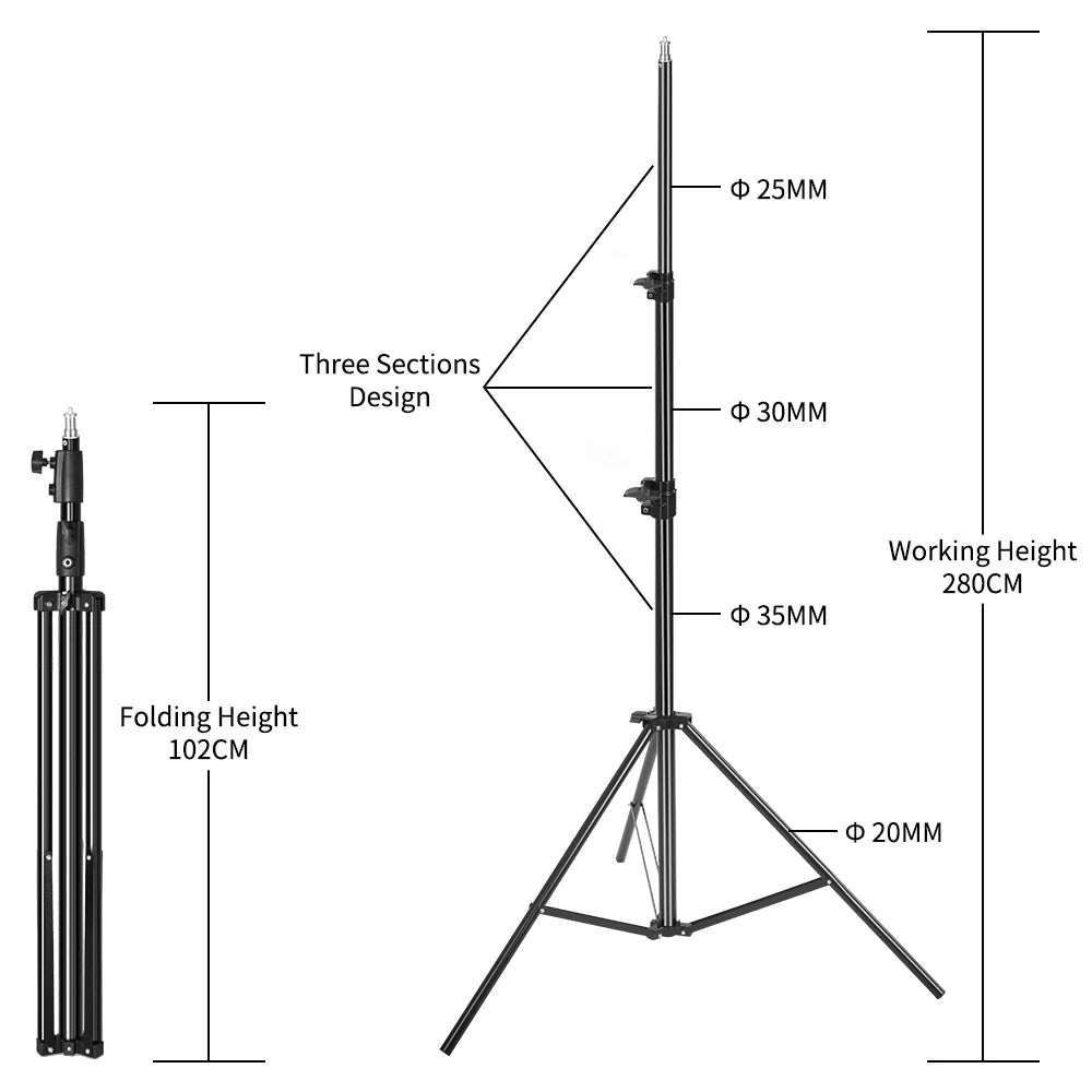 2.8M Stainless Steel Tripod Light Stand – Foldable Magic Leg C-Stand for Spot Light, Softbox, Photography Studio