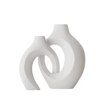 European Style White Plastic Decorative Vase Set - Minimalist Creative Home Decor for Living Room, Entryway & TV Cabinet Decoration