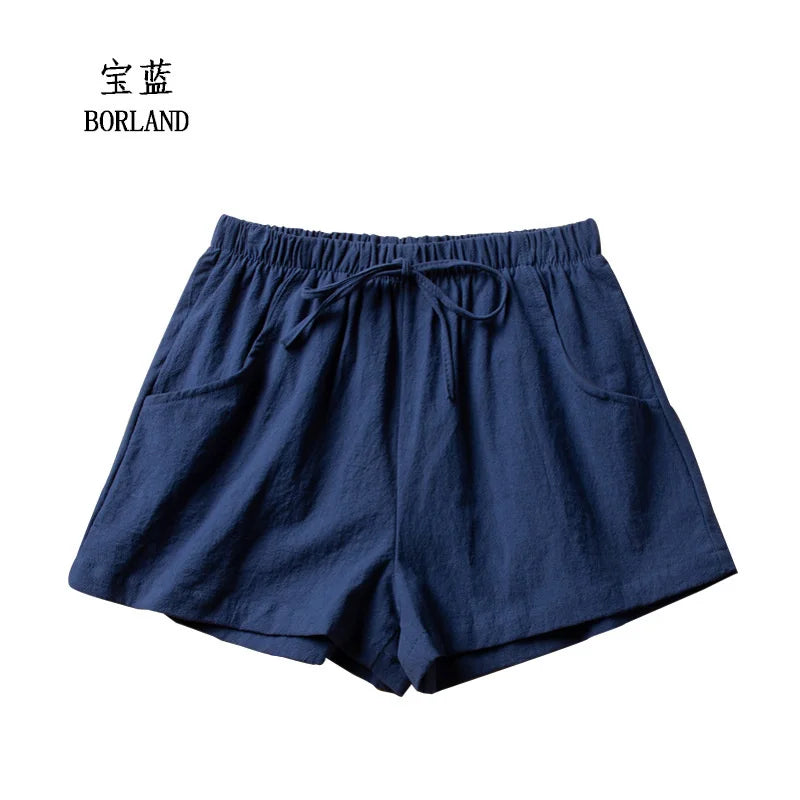 Women’s Cotton Linen High Waist Shorts — Black Casual Fashion Workout Sport Shorts