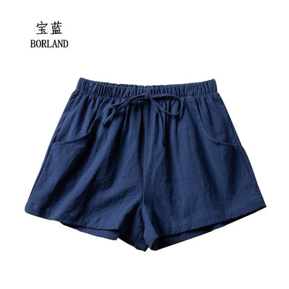 Women’s Cotton Linen High Waist Shorts — Black Casual Fashion Workout Sport Shorts