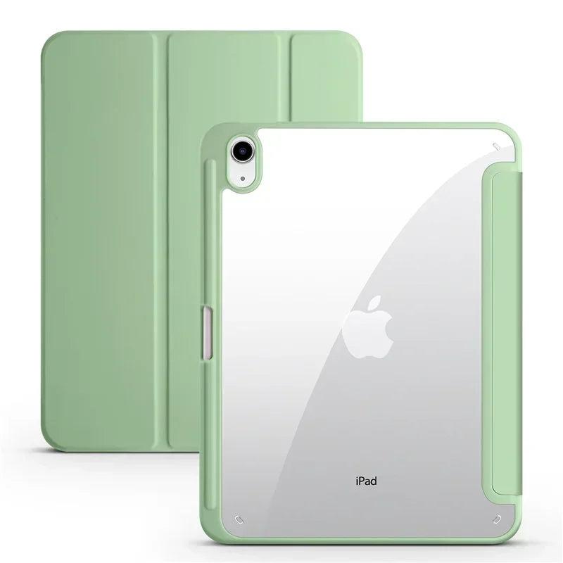 Clear Acrylic iPad Case with Pen Holder - Trifold Hard Back Cover for iPad 10th Gen, Air 11 & Compatible Models