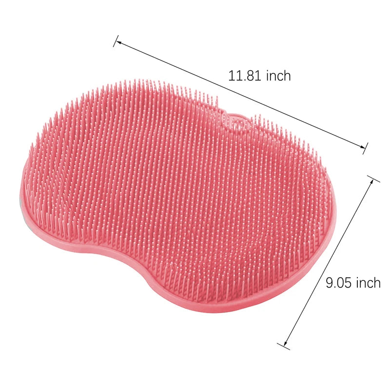 Silicone Back Brush with Non-Slip Shower Mat - Bath Massage Foot Exfoliating Brush Pad with Suction Cups