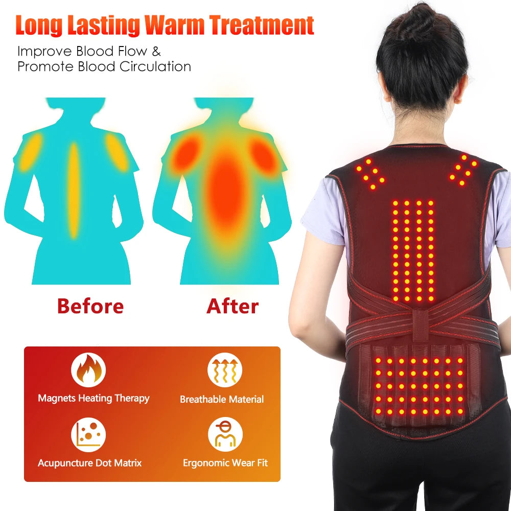 Tourmaline Magnetic Heated Vest — Self-Heating Thermal Waist Brace & Lumbar Support Corset for Posture Correction and Pain Relief