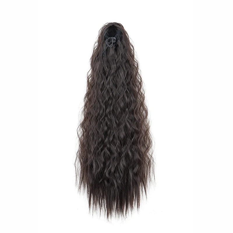 22-Inch Kinky Curly Ponytail Extension - Synthetic Drawstring Clip-In Hairpiece for Women