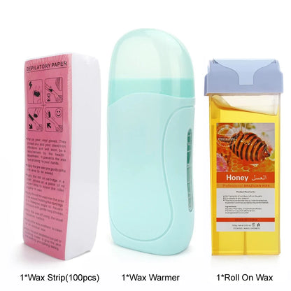 3 in 1 Roll-On Waxing Kit – Soft Wax Heater with Wax Cartridges & Strips for Hair Removal