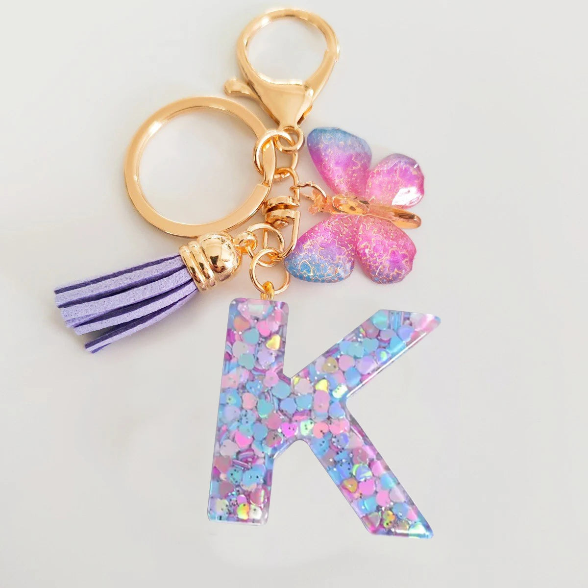 Butterfly Initial Keychain - Fringe Sequin A-Z Letter Bag Charm for Women & Students