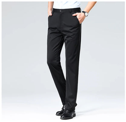 Men's Summer & Autumn Dress Pants – Thin Formal Work Trousers | Business Casual Black & Wine Red Long Pants