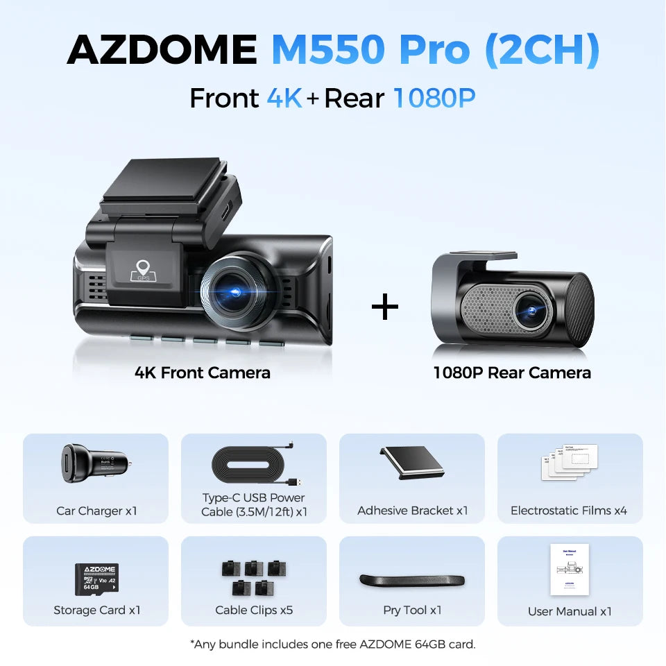 AZDOME M550 Pro 4K Dash Cam - WiFi GPS Car DVR with Night Vision G-Sensor Parking Monitor