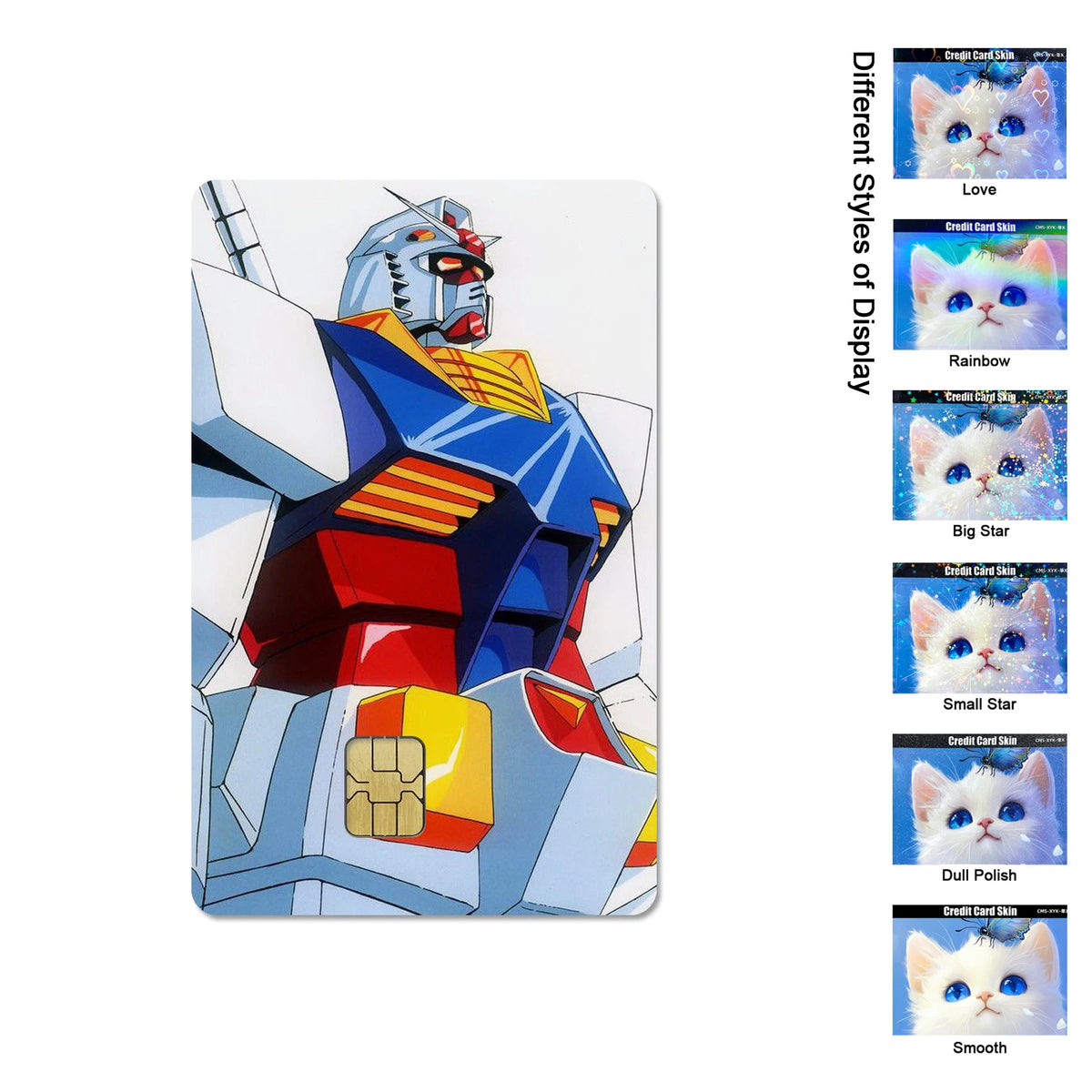 Gundam RX-78-2 & ZGMF-X19A Card Stickers - 2.5D HD Matte Waterproof PVC Skins for Credit and Debit Cards