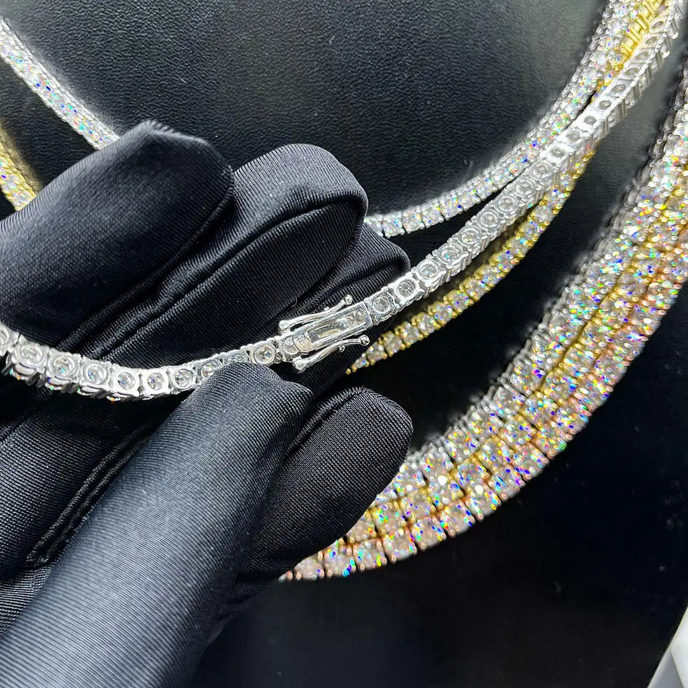 3–6.5MM D Color Moissanite Tennis Bracelet & Necklace Set – Hip Hop S925 Sterling Silver White Gold Plated Jewelry for Men & Women