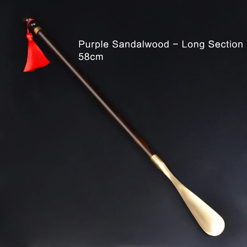 58cm Sandalwood Shoe Horn - Professional Flexible Long Handle with Brass Spoon, Shoe Lifter & Home Tool