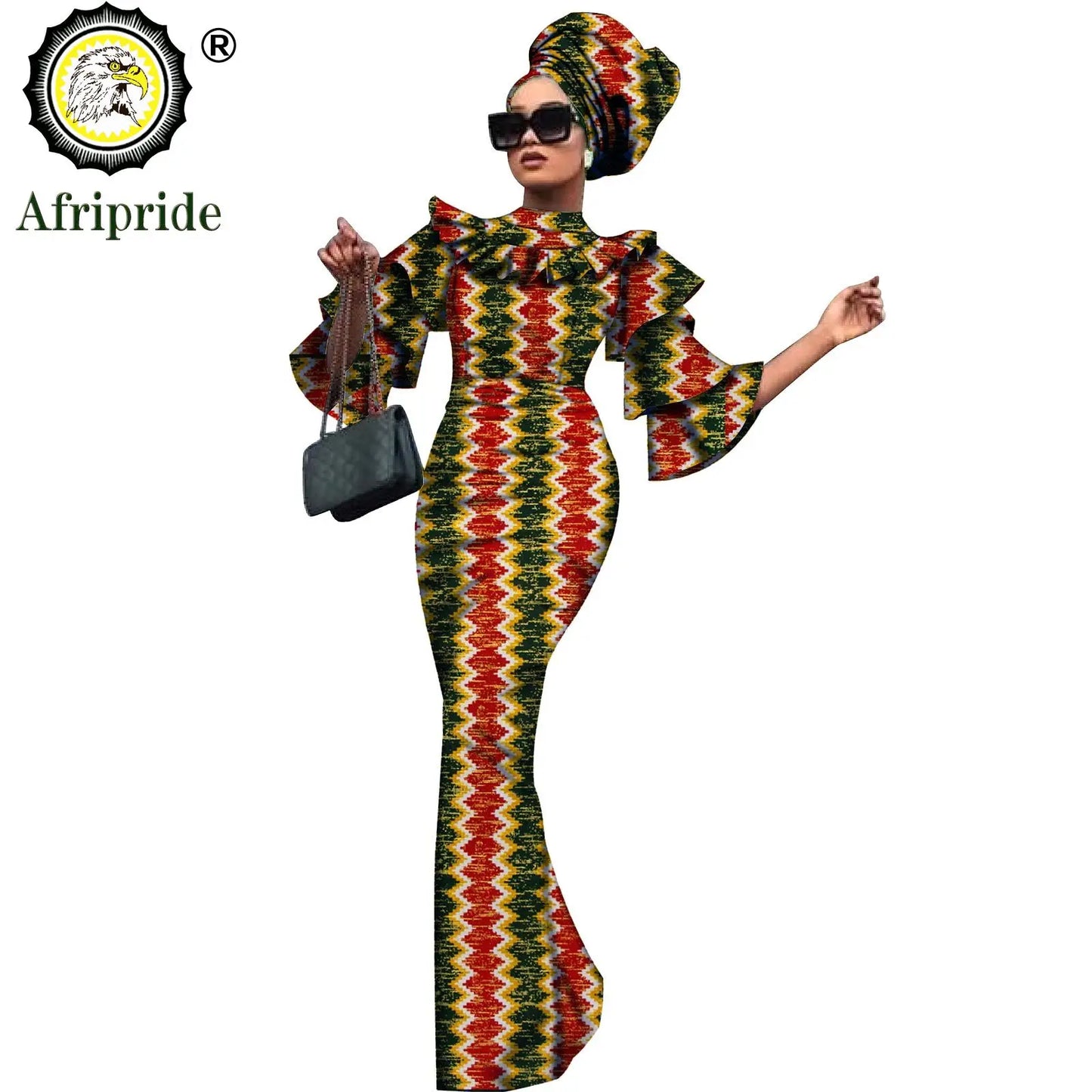 African Bazin Riche 2-Piece Dress Set - Plus Size Bodycon Dress with Headwrap for Women