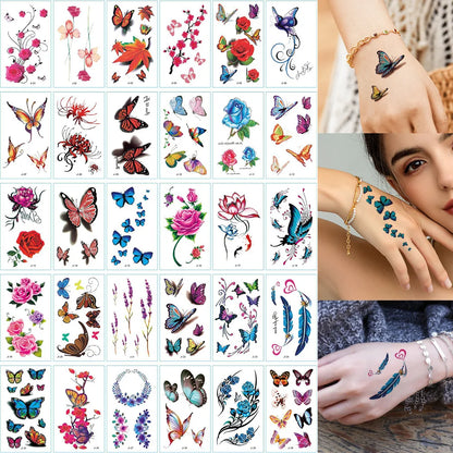 30pcs Black Temporary Tattoo Stickers - Flower Butterfly Rose Moon Star Mandala Designs for Hand, Chest & Body Art