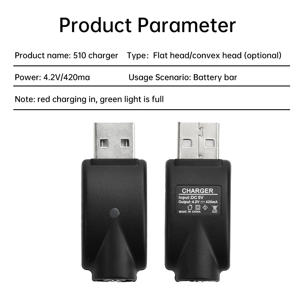 510 Smart USB Charger Adapter – Portable LED Indicator with Overcharge Protection for Battery Rod & Power Bank 4.2V/420mAh