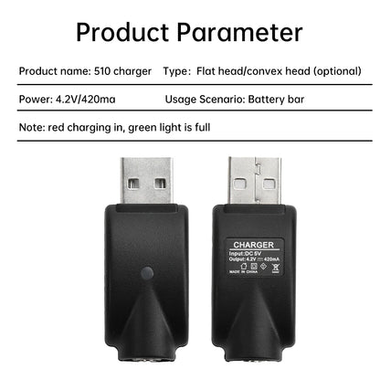 510 Smart USB Charger Adapter – Portable LED Indicator with Overcharge Protection for Battery Rod & Power Bank 4.2V/420mAh
