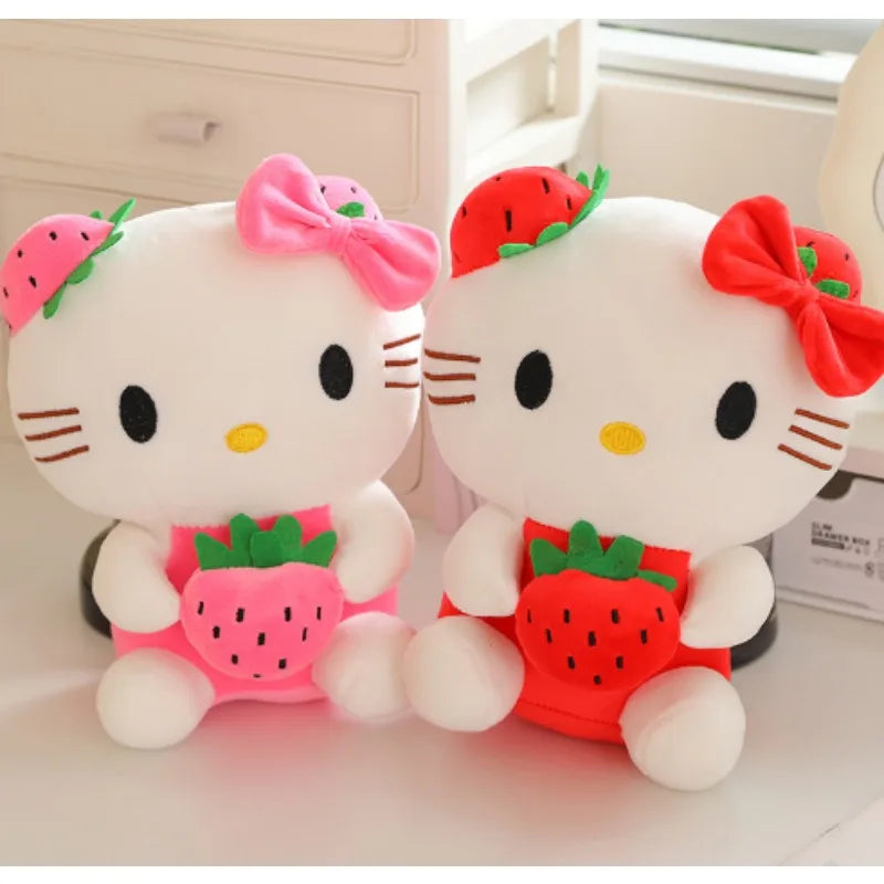 22cm Sanrio Kawaii KT Cat Plush Toy – Strawberry Plush Doll, Home Decor & Birthday Gift for Girls