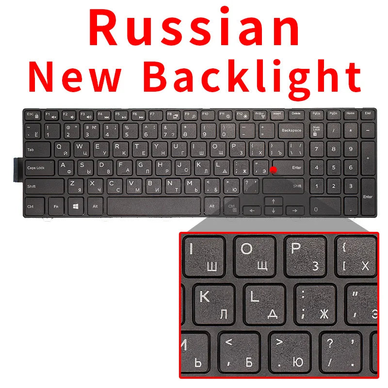 Dell Inspiron 15 Keyboard Replacement – BR/SP/US Russian Layout Backlit Keyboard for 3567 5577 5555 5557 5559 3543 5547 5549 5548 P39F P51F