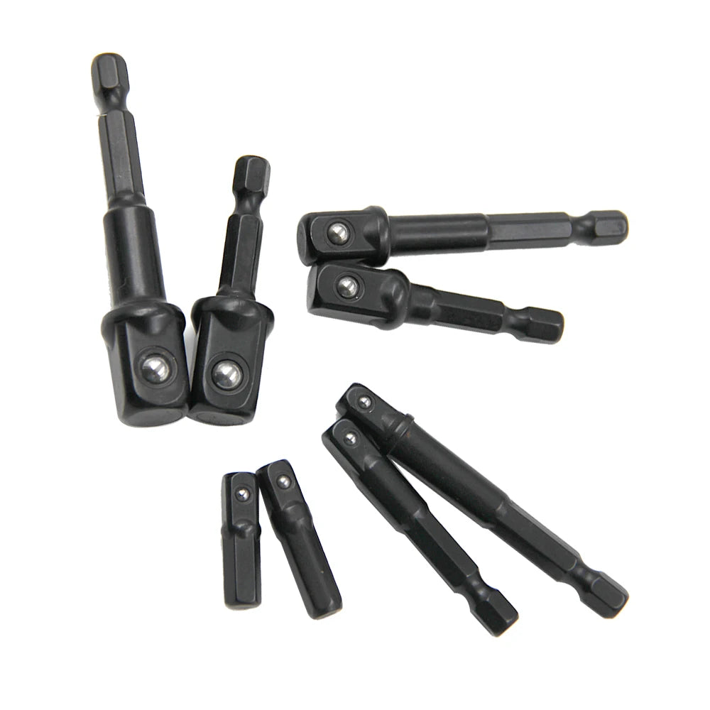 8pc Electric Screwdriver Adapter Set – 1/2'' Hex, 3/8'' Square, 1/4'' Extension Rod Tool Accessories