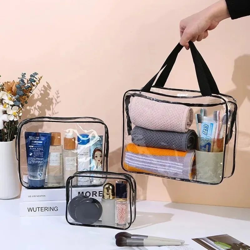 3-Size Transparent Toiletry Bags – Large Capacity Travel Organizer Stroller Bag for Makeup, Cosmetics & Multifunctional Storage