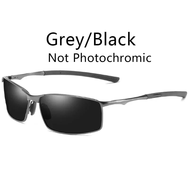 Photochromic Men’s Polarized Sunglasses – Metal Square Frame, UV400 Driving & Outdoor Sports Cycling Glasses